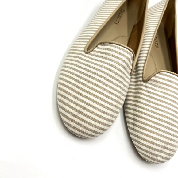 Talbots Womens Size 8 Tan White Beige Stripe Slip On Flats Loafers Shoes - Picture 4 of 12
